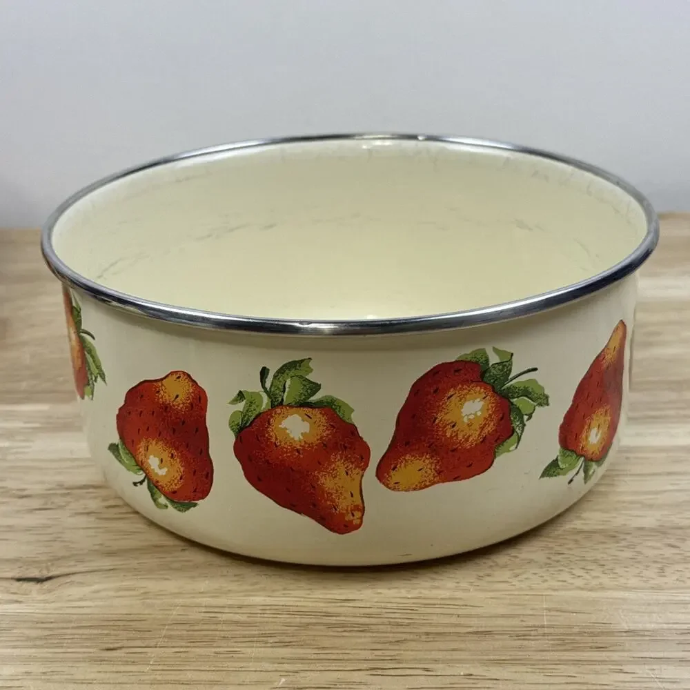 Vintage Kobe Bowls JCPenney Enamelware Strawberry Nesting Bowls Set of 2